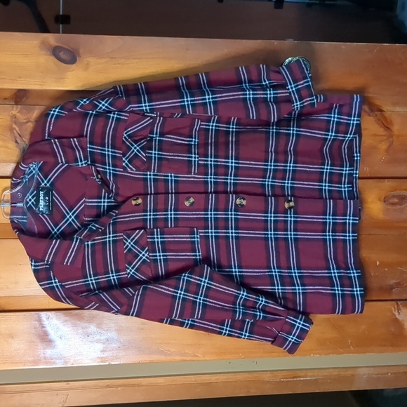PLAYBOY* Shacket shirt blouse top button front long sleeve plaid pattern 2 pocke - Picture 6 of 11